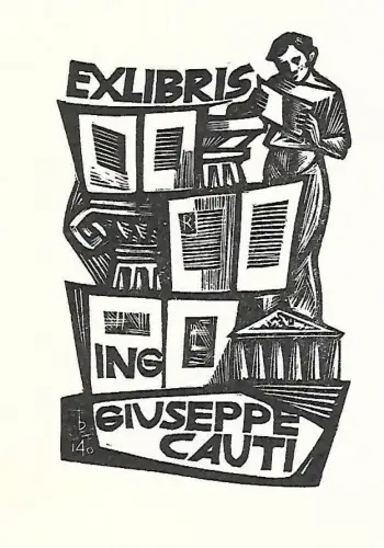 Original Holzschnitt Exlibris: ING Giuseppe Cauti, Bücher, Ital. Architektur