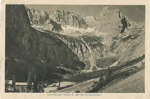 AK Unterkunftshütte am Höllentalanger. ca. 1924, Postkarte, gebraucht, gut
