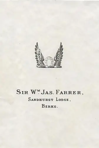 Original Kupferstich-Wappen: Heraldik - Sir Wm. Jas. Farrer, gebraucht, gut