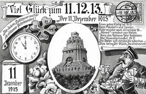 AK Leipzig. Viel Glück zum 11.12.13. ca.1913, Verlag Helff & Stein