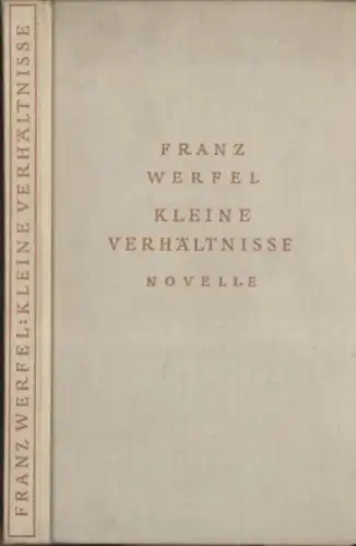 Buch: Kleine Verhältnisse, Werfel, Franz. 1931, Paul Zsolnay Verlag, Novelle