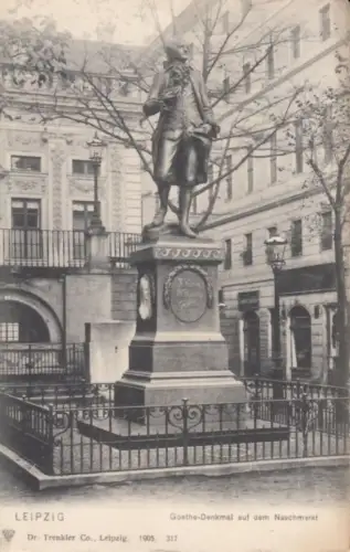 AK Leipzig. Goethe-Denkmal auf dem Naschmarkt. 1905, Postkarte. Nr. 317, 1905