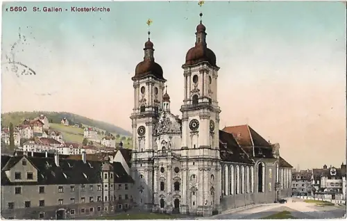 AK St. Gallen. Klosterkirche. ca. 1913, Postkarte. Serien Nr, ca. 1913