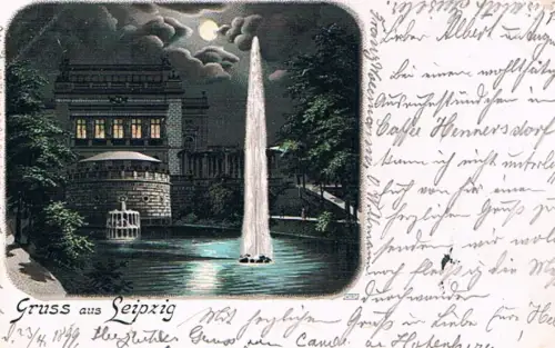 AK Gruss aus Leipzig. Theater Schwanteich. Litho ca. 1899, Postkarte. Nr. 4190