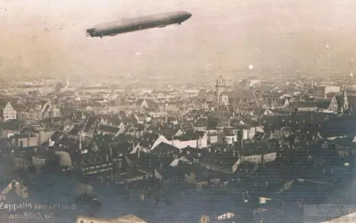 AK Zeppelin über Leipzig am 30. Mai 1909, Postkarte, gebraucht, gut