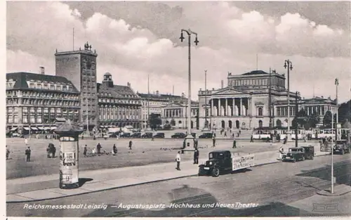 AK Reichsmessestadt Leipzig. Augustusplatz-Hochhaus und Neues... Postkarte