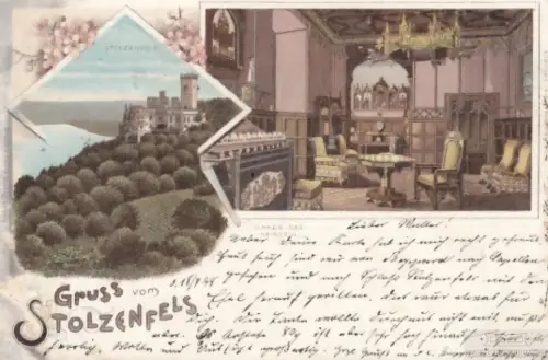 AK Gruss vom Stolzenfels. Zimmer der Kaiserin. Litho vor 1900, Postkarte