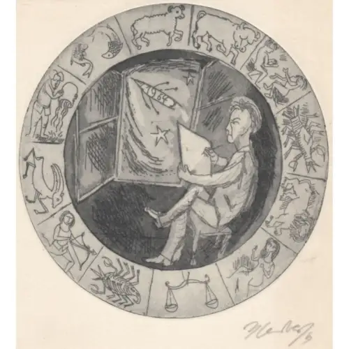 Radierung: Neujahrsgratulation, Sandberg, Herbert. Kunstgrafik, 1964