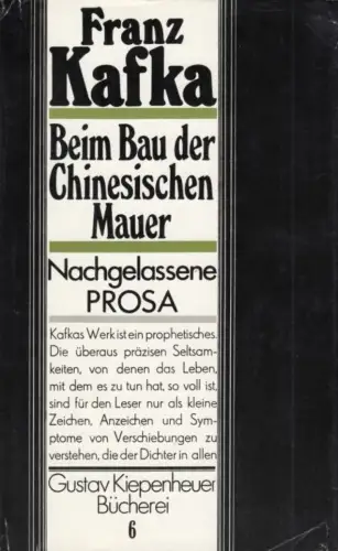 Buch: Beim Bau der Chinesischen Mauer, Kafka, Franz. Gustav Kiepenheuer Bü 21913