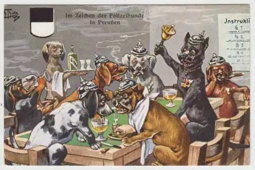 AK Im Zeichen der Polizeihunde in Preußen, Postkarte, Arthur Thiele, Adolf Klauß