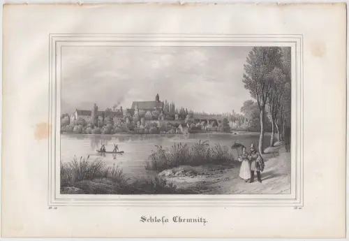 Lithografie: Schloss Chemnitz, um 1836, Eduard Pietzsch & Comp, Saxonia, Grafik
