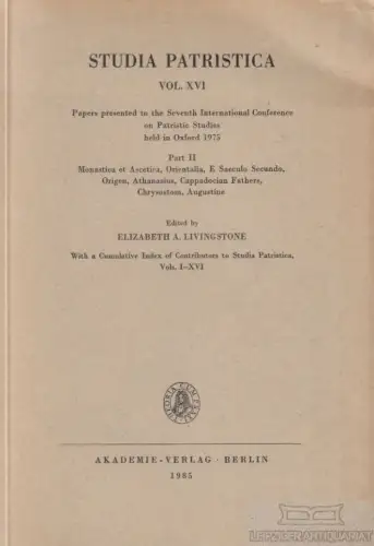 Buch: Studia Patristica Vol. XVI, Livingstone, Elizabeth A. 1985, gebraucht, gut