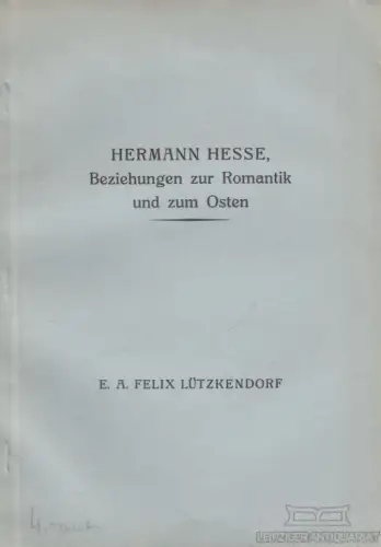Buch: Hermann Hesse, als religiöser Mensch, in Beziehungen zur... Lützkendorf