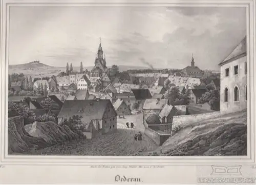Oederan. Original-Lithographie. Grafik mit Passepartout, Arldt, Carl Wilhelm