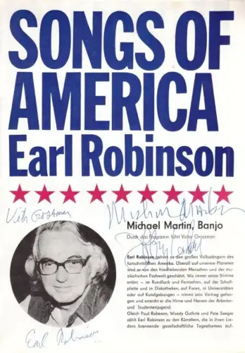 Plakat: Songs of America Earl Robinson. Waalke, Werner, 1973, signiert