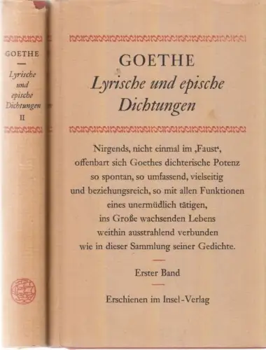 Buch: Lyrische und epische Dichtungen (2 Bände), Goethe. 1961, Insel-Verlag