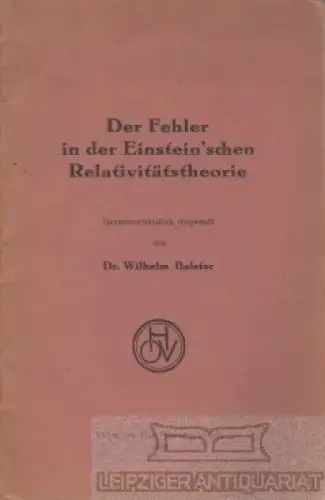 Buch: Der Fehler in der Einstein`schen Relativitätstheorie, Balster, Wilhelm
