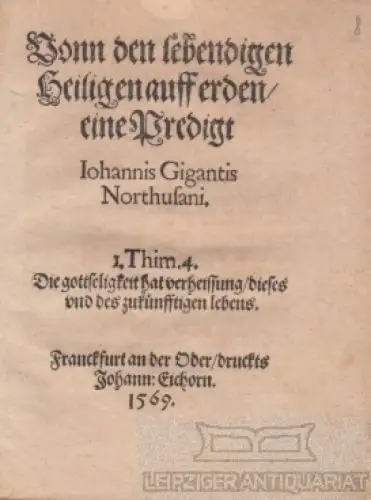 Buch: Vonn den lebendigen Heiligen auff erden / eine Predigt, Gigas, Johannes