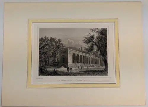 Stahlstich: Die Trinkhalle zu Baden Baden, Grafik, Ansicht, Joh. Poppel, Lange