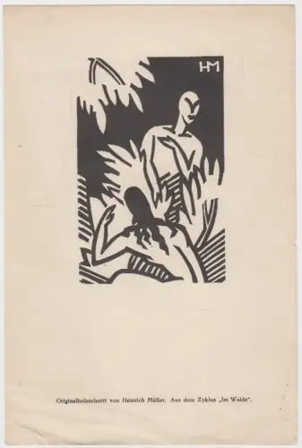 Grafik: Originalholzschnitt, Heinrich Müller, 1919, Ansicht, Im Walde, Kunst