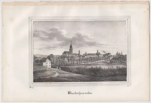 Lithografie: Bischofswerda, um 1836, Eduard Pietzsch & Comp, Saxonia, Ansicht,