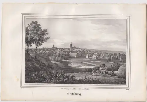 Lithografie: Radeburg, Grafik, Ansicht, um 1836, Eduard Pietzsch, Saxonia