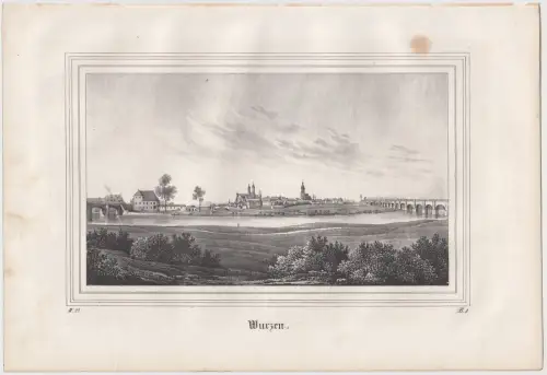 Lithografie: Wurzen, um 1836, Eduard Pietzsch & Comp, Ansicht, Saxonia, Grafik