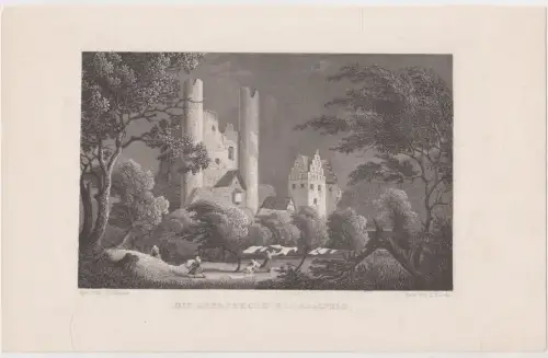 Original Stahlstich: Die Sorbenburg bei Saalfeld, O. Wagner, E. Patten, Ansicht