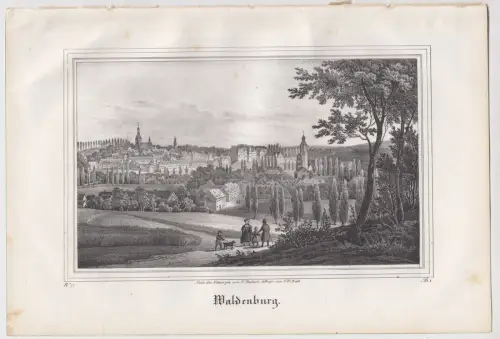 Lithografie: Waldenburg, 1836, Eduard Pietzsch & Comp, Ansicht, Saxonia, Grafik