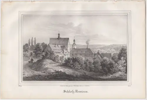 Lithografie: Schloss Remissa, um 1836, Eduard Pietzsch, Saxonia, Ansicht, Grafik