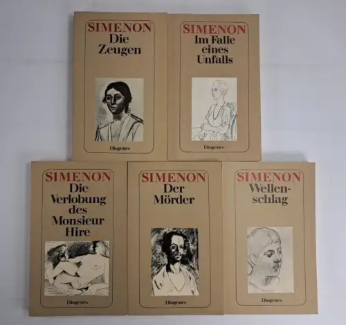 5 Bücher Georges Simenon detebe 135: Die Zeugen; Wellenschlag; Der Mörder ...