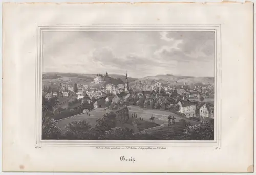 Lithografie: Greiz, um 1836, Eduard Pietzsch & Comp, Ansicht, Grafik, Saxonia