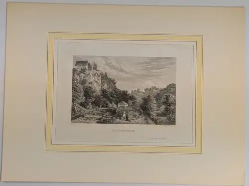 Stahlstich: Klusenstein, Ansicht, Grafik, Henry Winkles, 1842, Originalgrafik