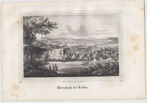 Lithografie: Ebersbach bei Loebau, um 1836, Eduard Pietzsch, Grafik, Saxonia