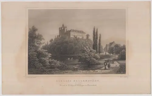 Grafik: Schloss Ballenstädt, L. Oeder, L Rohbock, um 1850, Stahlstich, G. Lange