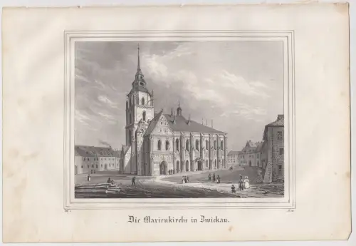 Lithografie: Die Marienkirche in Zwickau, 1836, Eduard Pietzsch, Saxonia, Grafik