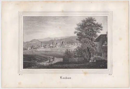 Lithografie: Lauban, um 1836, Eduard Pietzsch & Comp, Grafik, Ansicht, Saxonia
