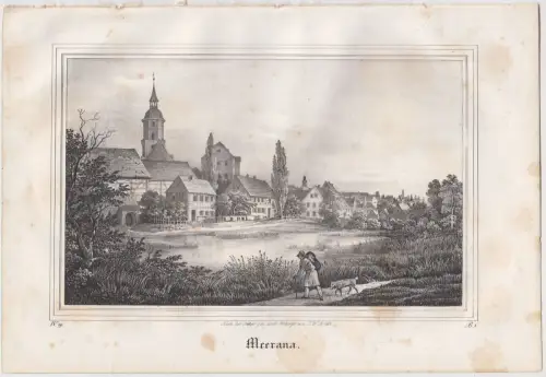 Lithografie: Meerana, 1836, Eduard Pietzsch, Saxonia, Meerane, Grafik, Ansicht