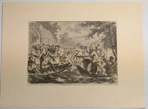 Holzstich: Das Fischerstechen bei Leipzig, Schnurrer, Loeffler, Grafik, Leipzig