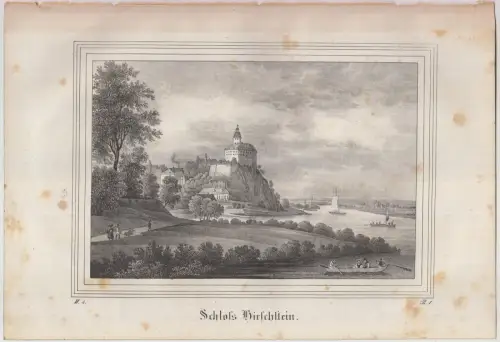 Lithografie: Schloss Hirschstein, um 1836, Eduard Pietzsch, Ansicht, Grafik