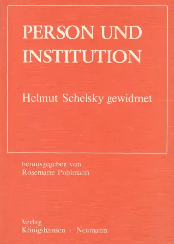 Buch: Person und Institution, Pohlmann, Rosemarie, 1980, Königshausen/Neumann