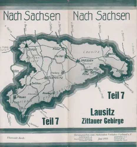 Prospekt: Nach Sachsen Teil 7 - Lausitz, Zittauer Gebirge, 1933, gebraucht, gut