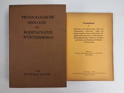 Buch: Technologische Geologie der Bodenschätze Württembergs, Manfred Frank, 1949