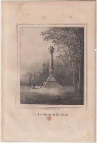 Lithografie: Der Candelaber bei Altenberga, Ansicht, Grafik, Eduard Pietzsch,