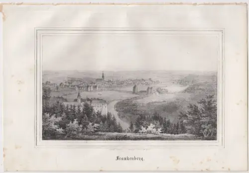 Lithografie: Frankenberg, Grafik, Ansicht, Eduard Pietzsch, um 1836, Saxonia
