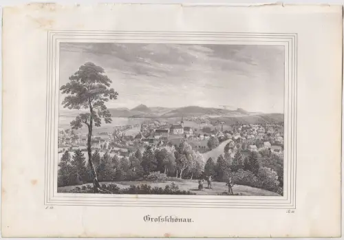 Lithografie: Grossschönau, Eduard Pietzsch, Grafik, um 1836, Ansicht, Saxonia
