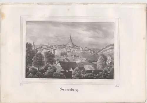 Lithografie: Schneeberg, um 1836, Eduard Pietzsch, Saxonia, Grafik, Ansicht
