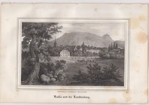 Lithografie: Kahla und die Leuchtenburg, Grafik, Ansicht, Pietzsch, um 1836