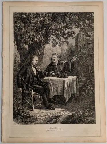 Holzstich: Uhland bei Kerner, Daheim, Grafik, Th. Schütz, 1865, Reproduktion