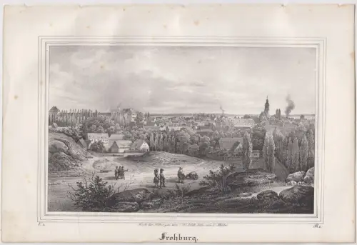 Lithografie: Frohburg, Grafik, Ansicht, um 1836, Saxonia, Eduard Pietzsch